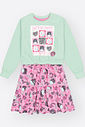 Conjunto Infantil Menina Blusão Menta e Vestido Rosa – Conjunto Menina Let’s Be Happy Mundo Cinti