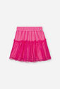 Saia Shorts Infantil em Tule Glitter e Meia Malha – Saia Menina Verão com Shorts Interno ROSA PINK VIBRANTE