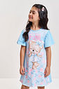 Vestido Infantil em Cotton com Estampa de Ursinha – Vestido Menina Verão com Strass AZUL PORCELANA