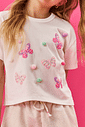 Conjunto Infantil Menina Blusa Boxy E Short  Borboletas E Pompom Natural Cinti