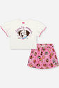 Conjunto Infantil com Blusa e Shorts Saia em Molecotton Light – Look Menina Verão com Cachorrinho NATURAL/RS CONFETE