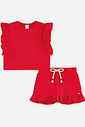 Conjunto Bebê Blusa Boxy com Strass e Short Vermelho