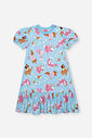 Vestido Infantil em Cotton Linho com Estampa de Cachorrinhos – Vestido Menina Verão AZUL PORCELANA