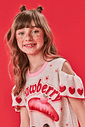 Vestido Infantil Menina Strawberry Gatinha Off White E Vermelho Cinti