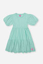Vestido Infantil em Meia Malha P.A com Glitter Neon Love – Vestido Menina Verão com Manga Bufante VERDE BRISA