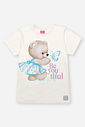 Conjunto Infantil com Blusa 100% Algodão e Legging em Suplex – Look Menina Verão com Ursinha e Stras NATURAL/AZ PORCELANA