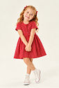 Vestido Infantil Canelado Evasê Manga Curta Listado Vermelho Vestido Infantil Canelado Evasê Manga Curta Listado Vermelho