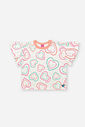 Conjunto Infantil Neon Love com Blusa Boxy e Shorts em Cotton Linho – Look Menina Verão com Estampa OFF WHITE