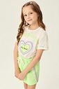 Conjunto Blusa E Short-Saia Love Off White E Verde Neon Abrange