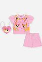 Conjunto Infantil com Blusa Boxy e Shorts com Bolsa – Look Menina Verão com Cachorrinhos ROSA IOGURTE