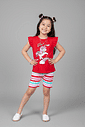 Conjunto Infantil Menina Unicórnio Listrado Vermelho Abrange