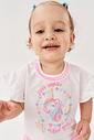 Conjunto Bebê Menina Unicórinio Blusa E Short-Saia Natural E Rosa Cinti