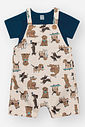 Conjunto Infantil Divertto Casual Divertido com Body em Cotton e Jardineira Estampada em Moletom Lin AZ MARINHO/OFF WHITE