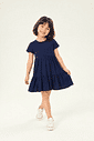 Vestido Infantil em Camadas Básico Manga Curta Oceano