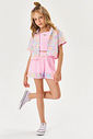 Conjunto Infantil Menina Blusa Cropped, Short E Camisa Total Print Rosa Cinti