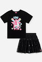 Conjunto Infantil com Blusa em Cotton de Unicórnio e Saia Shorts em Tule de Estrelas – Look Menina V PRETO