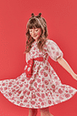 Vestido Infantil Menina Strawberry Com Pompom Off White E Vermelho Cinti