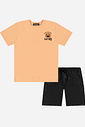 Conjunto Menino Camiseta Bolas de Basquete e Bermuda Laranja