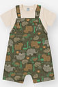 Conjunto Infantil Casual com Estampa de Animais da Savana e Jardineira em Moletom Linho BG DUNA/VD MUSGO