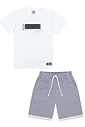 Conjunto Camiseta E Bermuda Listrada Branco E Azul Marinho Abrange