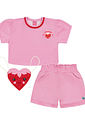 Conjunto Infantil Menina Blusa; Short E Mochila Strawberry Rosa E Vermelho Cinti