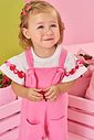 Conjunto Bebê Blusa Morangos e Jardineira Waffle Rosa