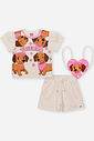 Conjunto Infantil com Blusa Boxy e Shorts com Bolsa – Look Menina Verão com Cachorrinhos OFF WHITE