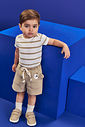 Conjunto Bebê Menino Body Listrado e Bermuda Ursinho Interativo Latte