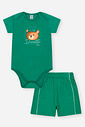 Conjunto Infantil Esportivo Divertido com Body de Ursinho e Bermuda em Moletom Piquet VERDE VIVID