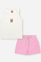 Conjunto Infantil com Regata Canelada Glow e Shorts em Moletinho – Look Menina Verão com Algodão NATURAL/RS IOGURTE
