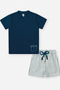 Conjunto Bebê Menino Camiseta Ursinho e Bermuda Listrada Marinho