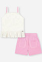 Conjunto Infantil com Regata Boxy em Cotton e Shorts em Moletinho – Look Menina Verão com Algodão NATURAL/RS IOGURTE