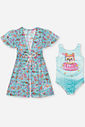 Maiô Infantil em Malha UV com Estampa de Gatinha e Saída de Praia em Tule – Moda Praia Menina Verão VERDE ATOL