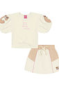 Conjunto Infantil Menina Blusa Cropped E Short-Saia Natural E Bege Cinti Conjunto Infantil Menina Blusa Cropped E Short-Saia Natural E Bege Cinti