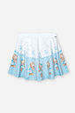 Conjunto Infantil com Blusa de Um Ombro Só e Saia Shorts em Cetim Glow – Look Menina Verão com Stras AZUL PORCELANA