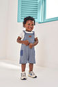 Conjunto Infantil Divertto Clássico Arrumadinho com Body em Cotton e Jardineira em Moletinho Listrad NATURAL/AZ DENIM