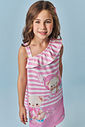 Vestido Infantil Menina Ursinha Listrada Rosa Mundo Cinti