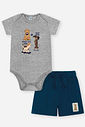 Conjunto Infantil Divertto Casual Divertido com Body em Cotton e Bermuda em Moletom MESCLA MEDIO/AZ MARINHO