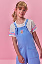 Conjunto Infantil Menina Blusa e Jardineira Azul com Ursinho