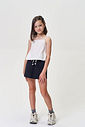Conjunto Infantil Menina Regata Cropped e Short-Saia com Linho Preto