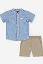 Conjunto Bebê Menino Camisa Alfaiataria Listrada e Bermuda Latte
