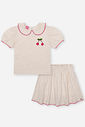 Conjunto Infantil com Blusa Gola Boneca e Saia Shorts em Moletinho Waffle Linho – Look Menina Verão OFF WHITE
