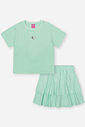 Conjunto Infantil com Blusa e Saia Shorts em Malha Botonê – Look Menina Verão com Algodão VERDE BRISA