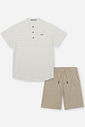 Conjunto Infantil Camisa Listrada e Bermuda de Linho Café