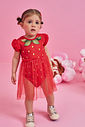 Fantasia Infantil de Morango com Vestido em Cotton e Tule Foil com Strass VERMELHO MARTE