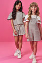 Conjunto Infantil Listrado com Blusa Boxy e Shorts em Malha Fio Tinto – Look Menina Verão Preto PRETO