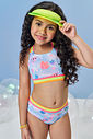Biquíni Infantil em Malha UV com Estampa de Peixes – Moda Praia Menina Azul Porcelana AZUL PORCELANA