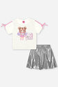 Conjunto Infantil Cheerleader com Saia Shorts Metalizada – Conjunto Menina Fashion Cinti NATURAL/PRATA