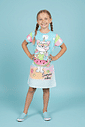 Vestido Infantil Estampado Summer Cat Azul Abrange
