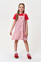 Conjunto Infantil Menina Blusa e Salopete Xadrez Vermelha